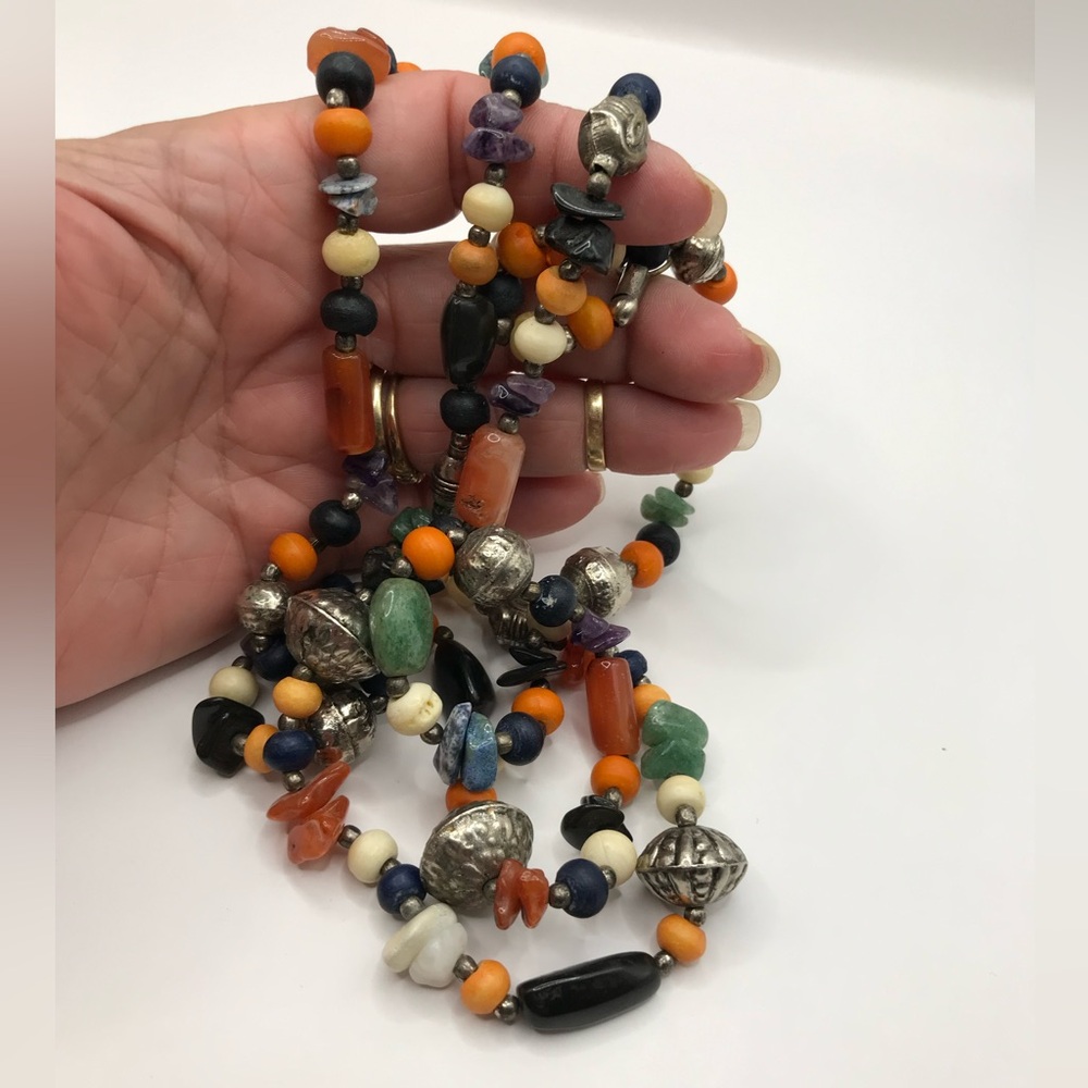 Double Strand Multicolor Semi Precious Beaded Necklace - Picture 13 of 13